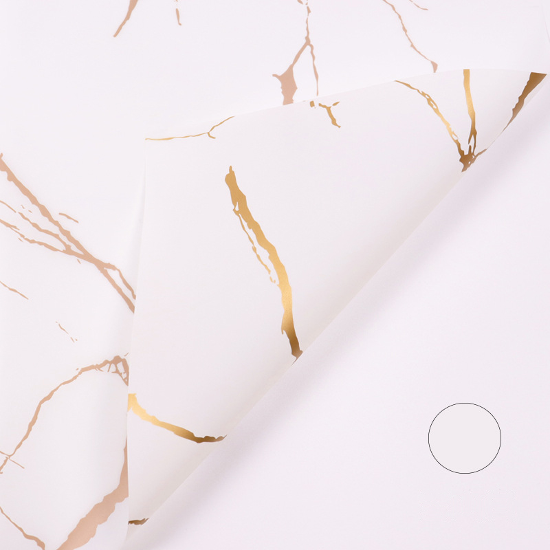 Papel de embrulho de flores de plástico com padrão de mármore dourado MYHC-13