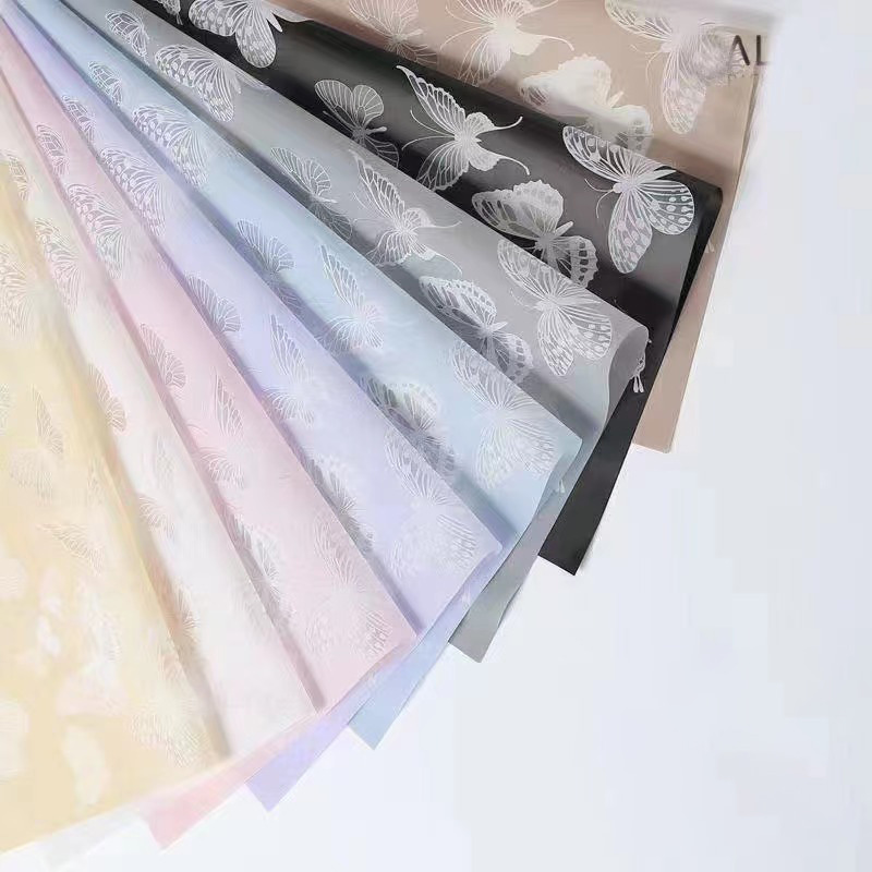 Papel de embrulho de flores fosco opaco com padrão de borboleta MYHC-14