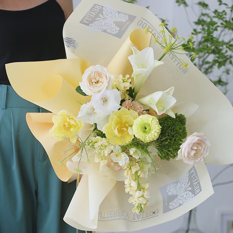 Papel de embrulho de flores fosco opaco com padrão de borboleta MYHC-14