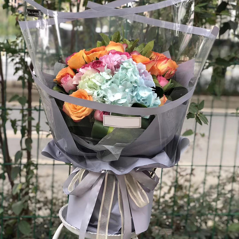 Papel de embrulho de flores de plástico OPP com borda transparente MYHC-16