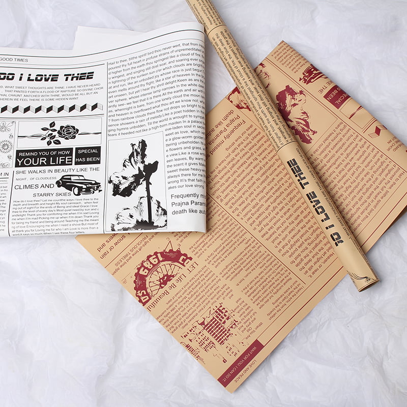 MYHC-21 Papel de embrulho de flores de couro estilo jornal retrô