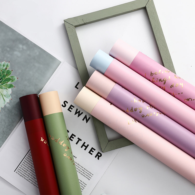 MYHC-26 Papel de embrulho de flor de couro de vaca com costura dourada de face única em inglês