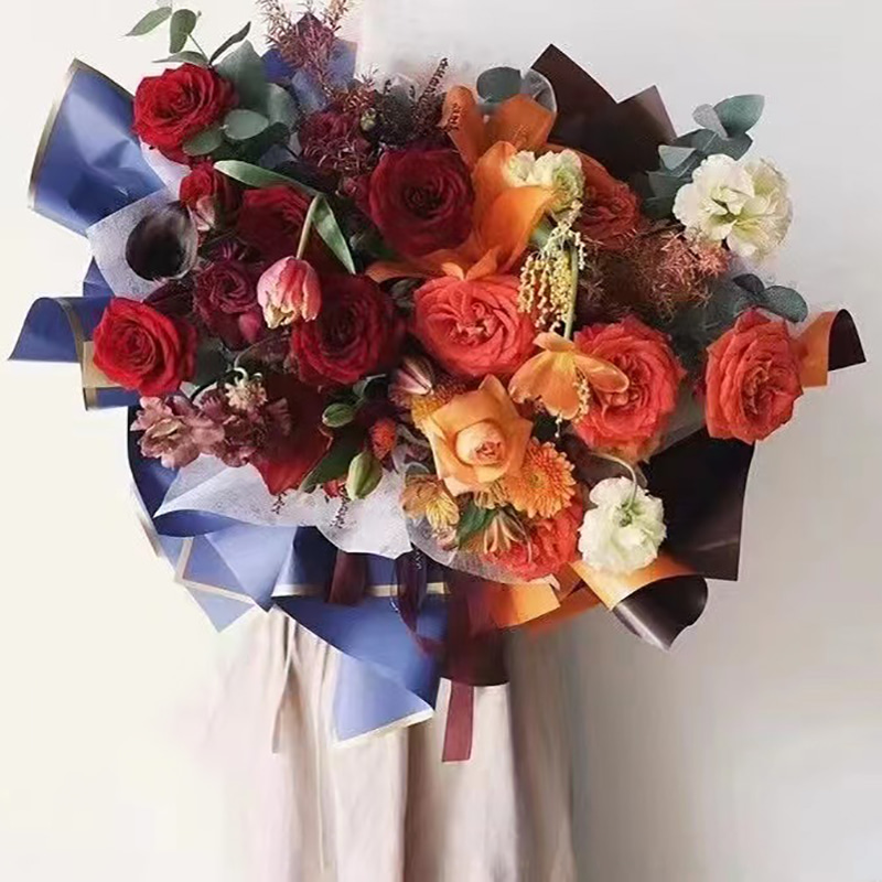 Papel de embrulho de flores de filme perolado sólido com borda dourada MYHC-27