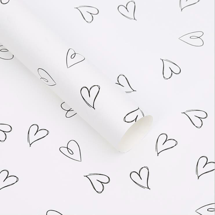 MYHC-28 Papel de embrulho de flores de couro monocromático com desenho de linha em formato de coração