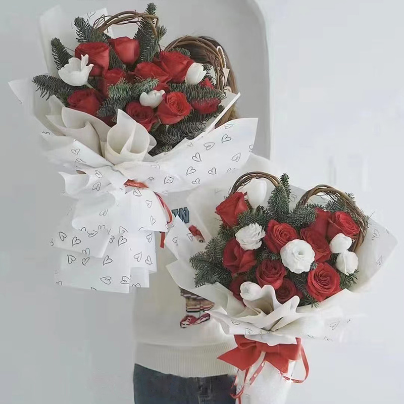 MYHC-28 Papel de embrulho de flores de couro monocromático com desenho de linha em formato de coração