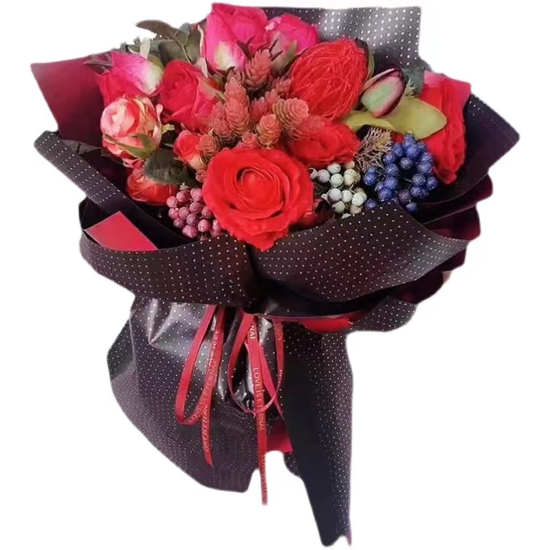 MYHC-34 Filme de embalagem de flores de algodão folheado a alumínio de dupla face e duas cores com decoração de pontos