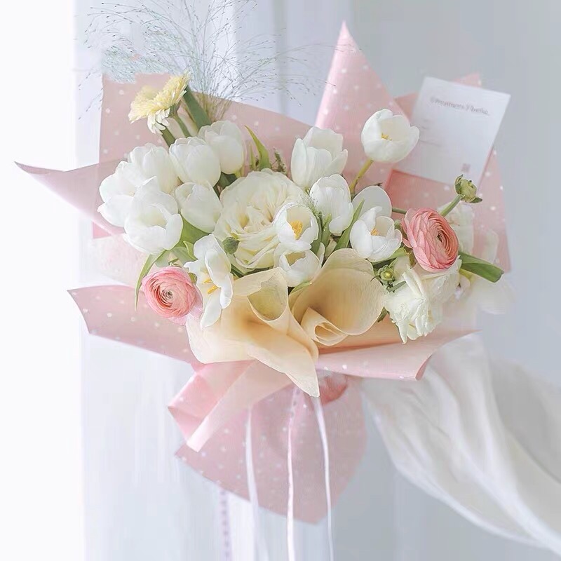 Papel de embrulho de flores de algodão com pontos monocromáticos MYHC-37