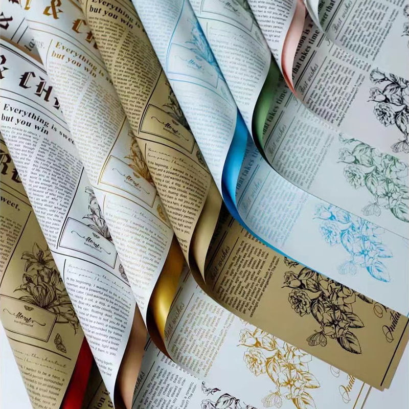 MYHC-41 Papel de embrulho de flores de couro estilo jornal de face única