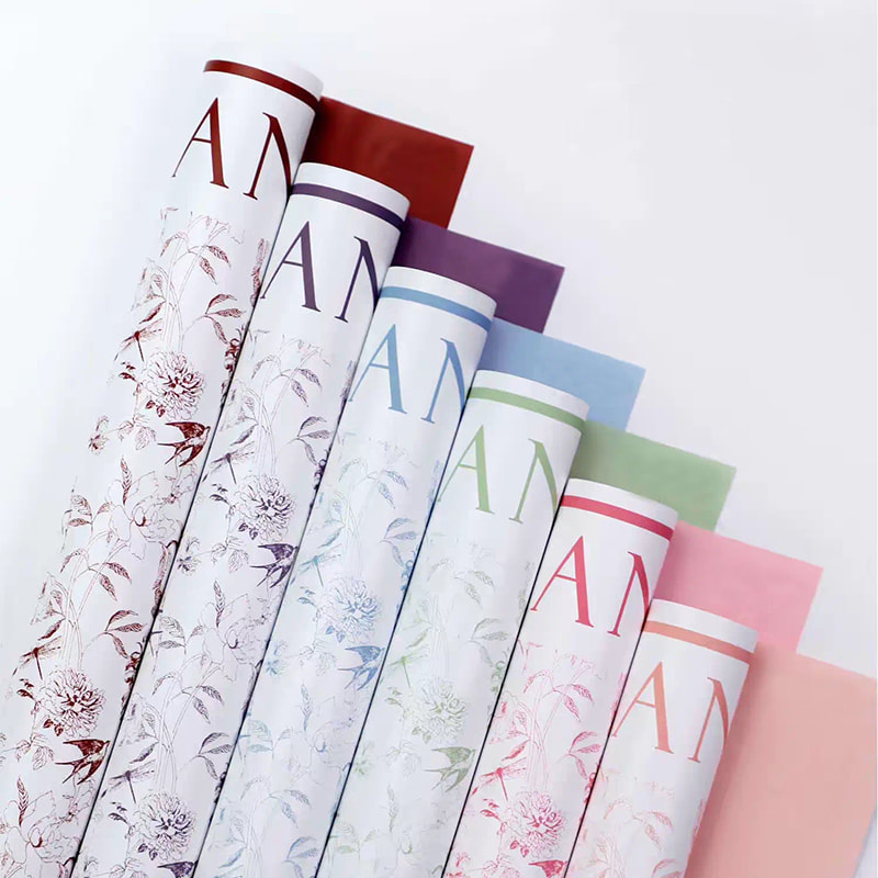 MYHC-49 Papel de embrulho de flores foscas frescas com padrão de um lado