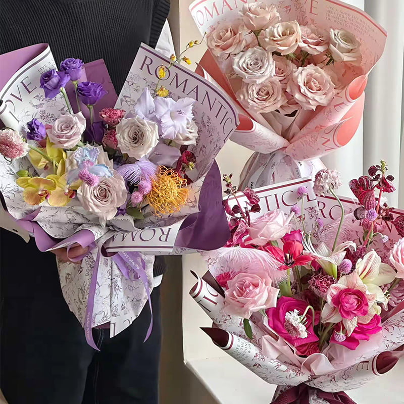 MYHC-49 Papel de embrulho de flores foscas frescas com padrão de um lado
