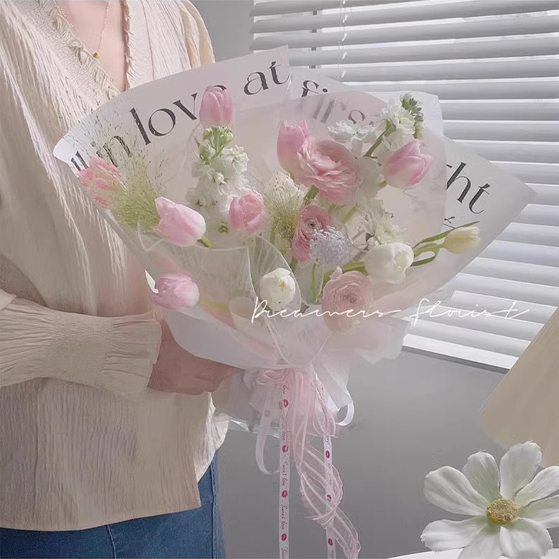 MYHC-53 Amor unilateral à primeira vista Decoração em inglês Papel de embrulho de flores de plástico