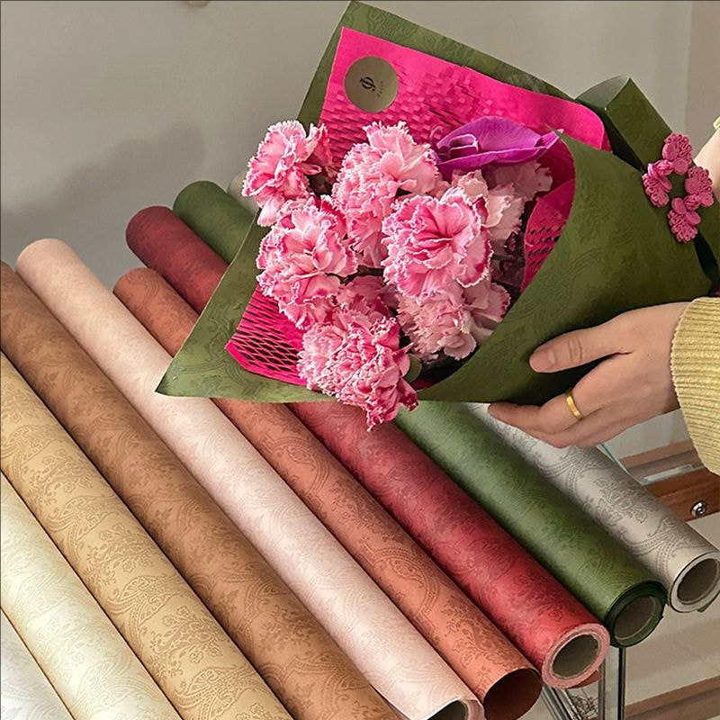 MYHC-56 Papel de embrulho de flores de algodão monocromático com impressão em relevo