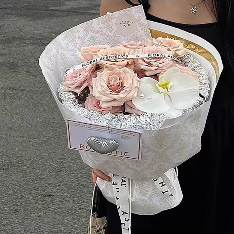 MYHC-56 Papel de embrulho de flores de algodão monocromático com impressão em relevo