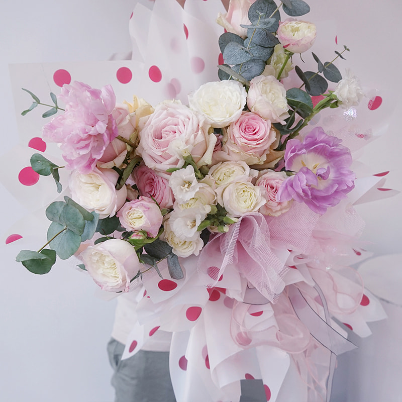 Papel de embrulho de flores de algodão forrado com pontos MYHC-58
