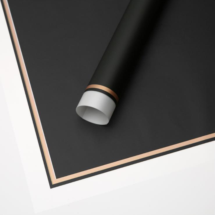 Borda branca MYHC-61 com papel de embrulho de flor fosca de filme fosco com borda dourada