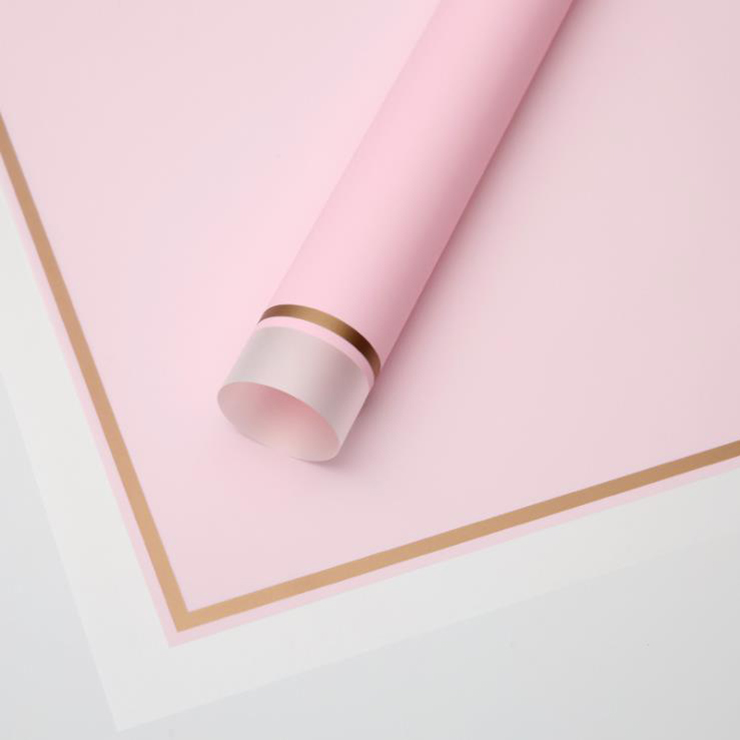 Borda branca MYHC-61 com papel de embrulho de flor fosca de filme fosco com borda dourada