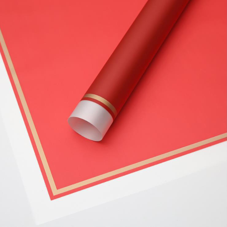 Borda branca MYHC-61 com papel de embrulho de flor fosca de filme fosco com borda dourada