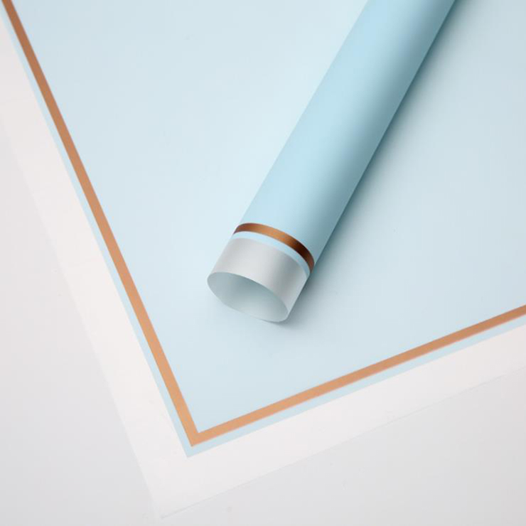 Borda branca MYHC-61 com papel de embrulho de flor fosca de filme fosco com borda dourada