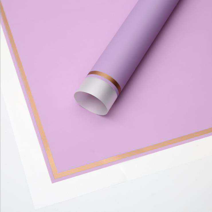 Borda branca MYHC-61 com papel de embrulho de flor fosca de filme fosco com borda dourada