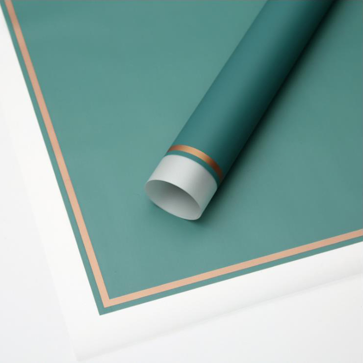 Borda branca MYHC-61 com papel de embrulho de flor fosca de filme fosco com borda dourada