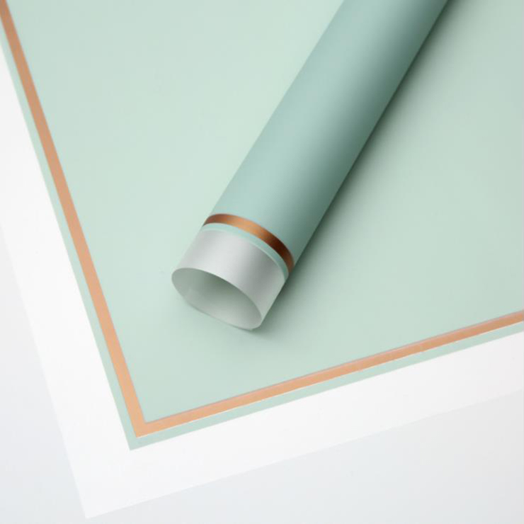 Borda branca MYHC-61 com papel de embrulho de flor fosca de filme fosco com borda dourada