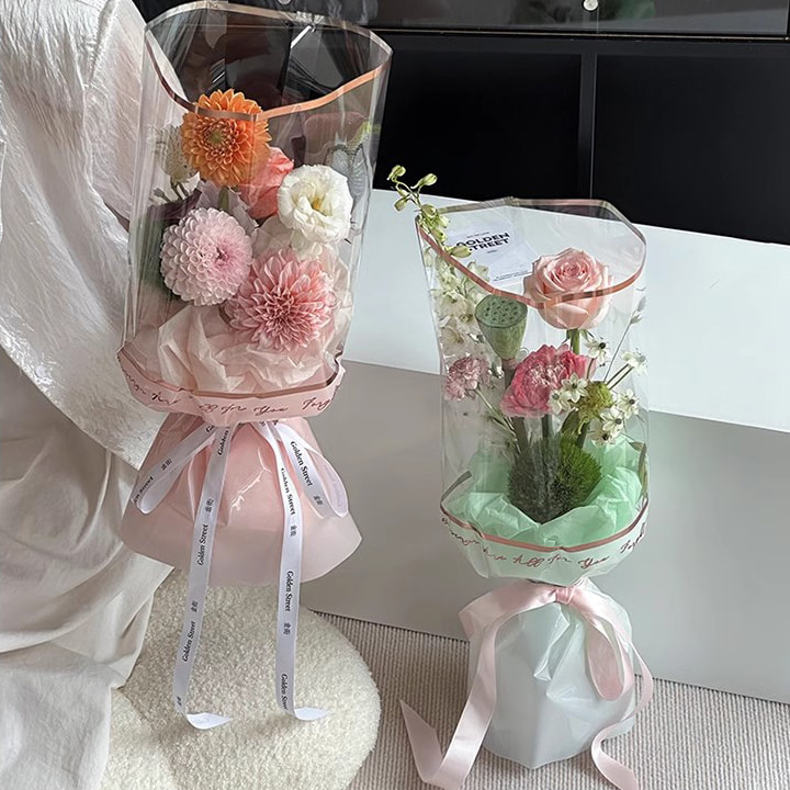 Papel de embalagem Opp de flores plásticas da linha ouro MYHC-70