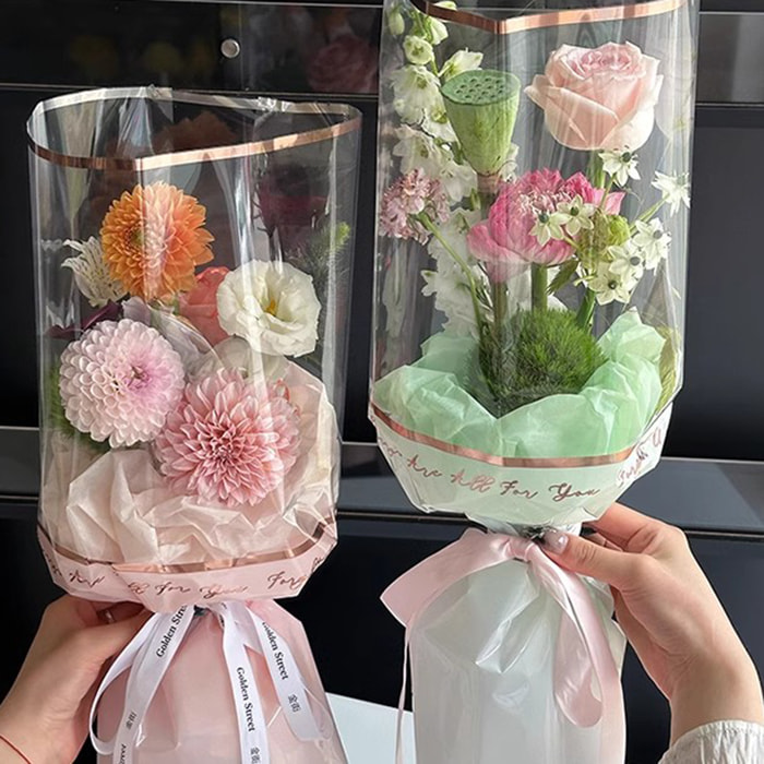 Papel de embalagem Opp de flores plásticas da linha ouro MYHC-70