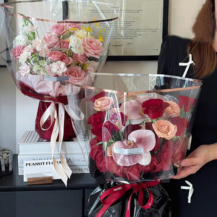 Papel de embalagem Opp de flores plásticas da linha ouro MYHC-70