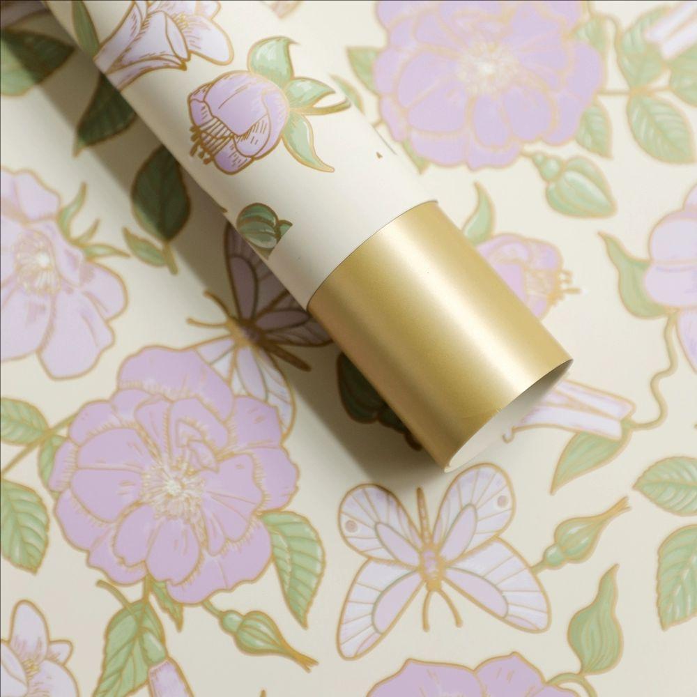 MYHC-76 Papel de embrulho de flores com padrão de camélia vintage com bordas douradas