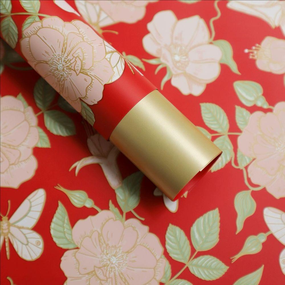 MYHC-76 Papel de embrulho de flores com padrão de camélia vintage com bordas douradas