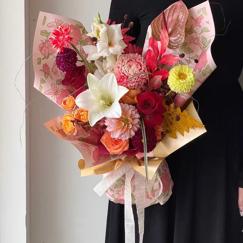 MYHC-76 Papel de embrulho de flores com padrão de camélia vintage com bordas douradas