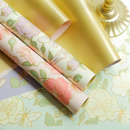 MYHC-76 Papel de embrulho de flores com padrão de camélia vintage com bordas douradas