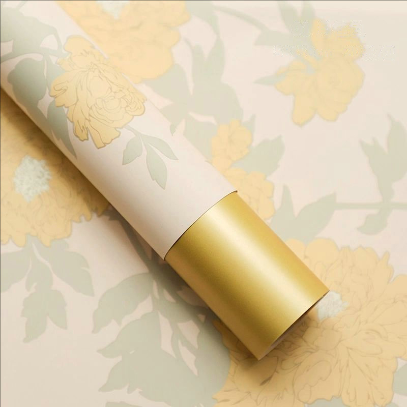 MYHC-78 Papel de embrulho de flor de filme perolado com padrão de peônia estilo chinês com borda dourada
