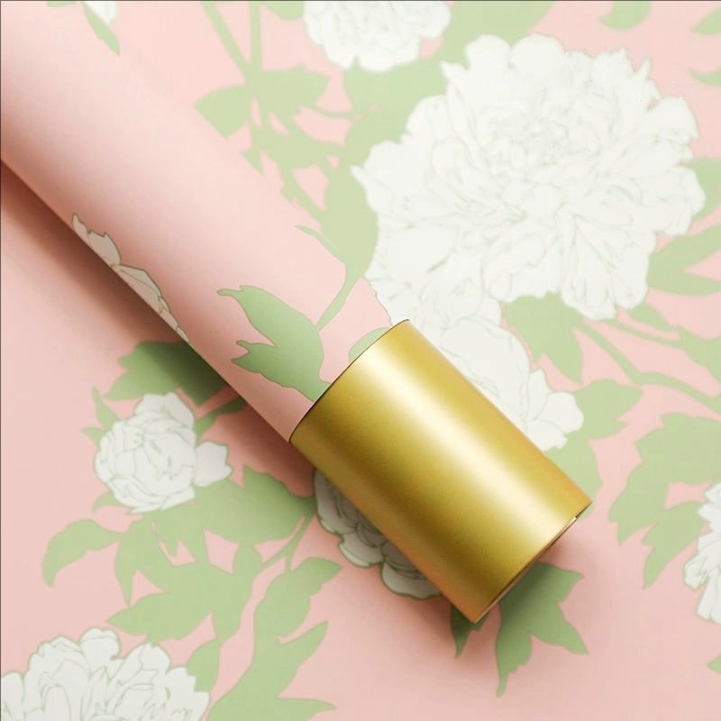 MYHC-78 Papel de embrulho de flor de filme perolado com padrão de peônia estilo chinês com borda dourada