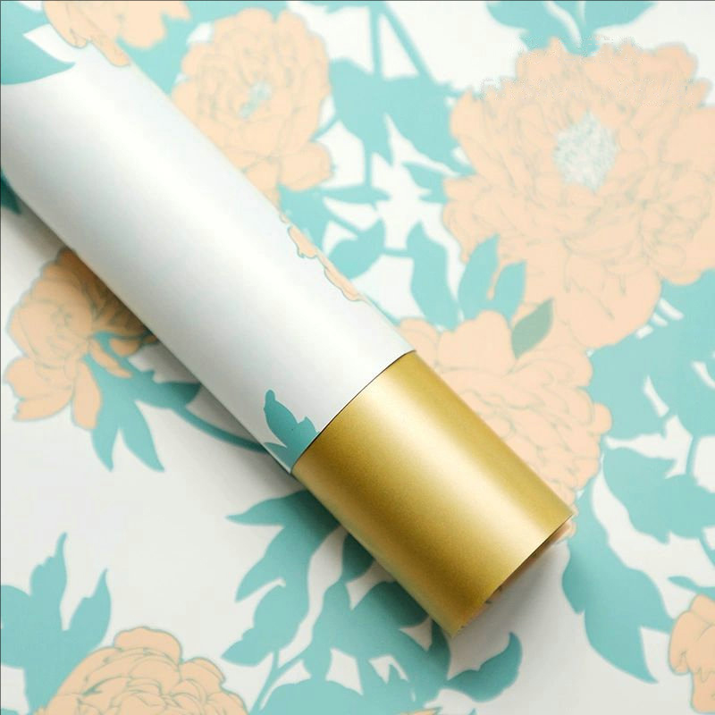MYHC-78 Papel de embrulho de flor de filme perolado com padrão de peônia estilo chinês com borda dourada