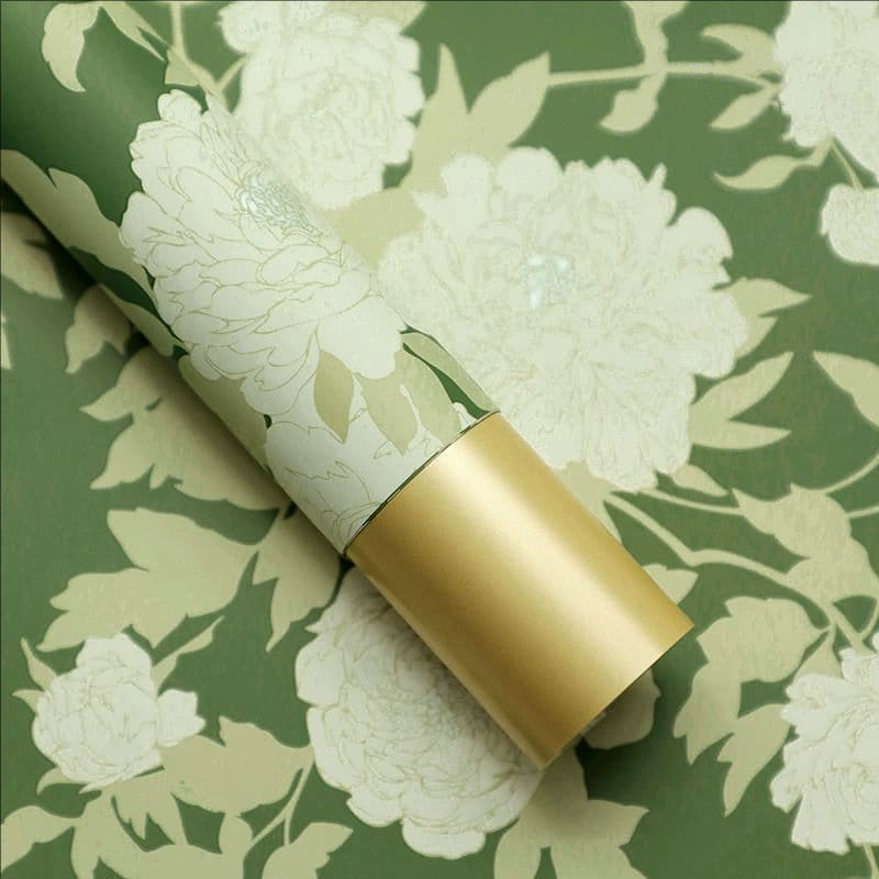 MYHC-78 Papel de embrulho de flor de filme perolado com padrão de peônia estilo chinês com borda dourada