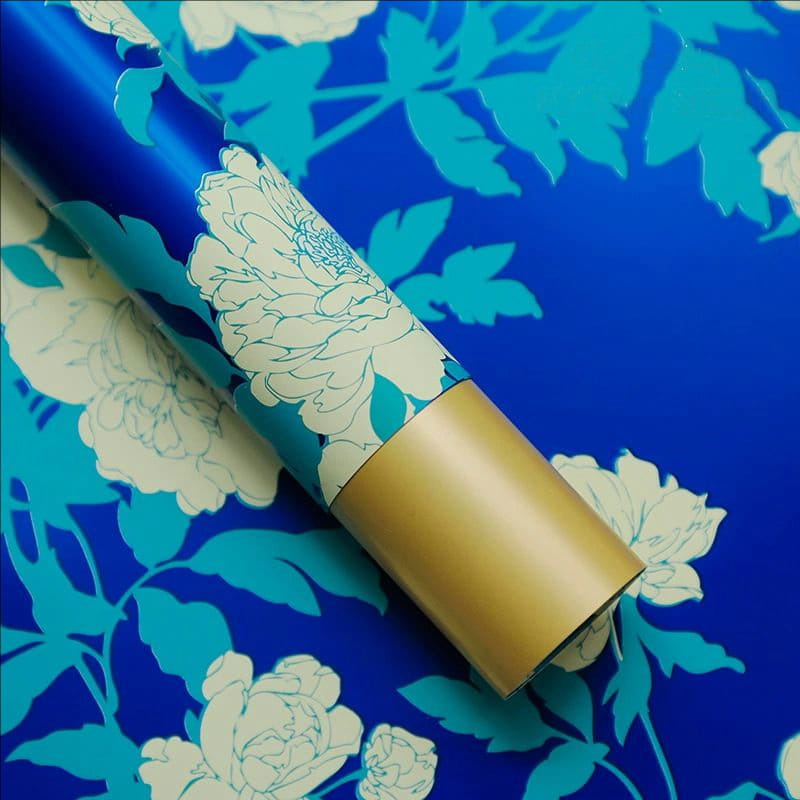 MYHC-78 Papel de embrulho de flor de filme perolado com padrão de peônia estilo chinês com borda dourada