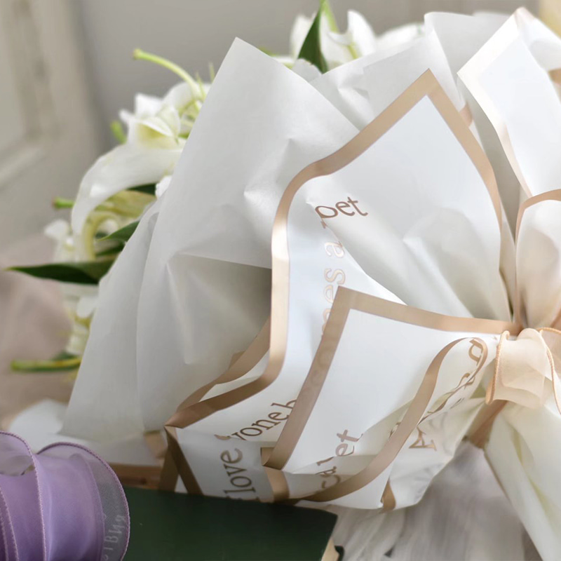 Papel de embrulho de flores fosco com borda dourada de 9 cores