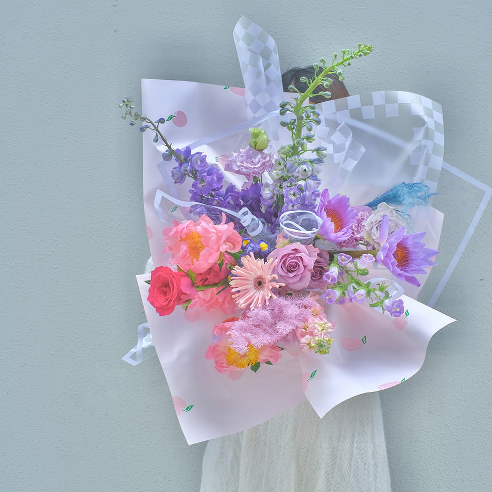 Papel de embrulho para buquê xadrez multicolorido