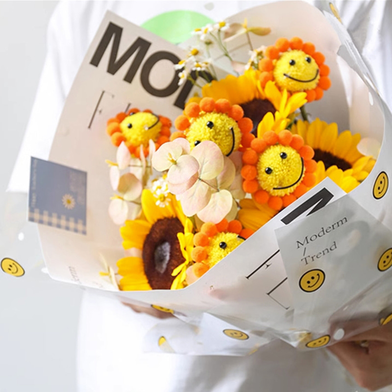 Papel de embrulho de flores com rosto sorridente de celofane OPP