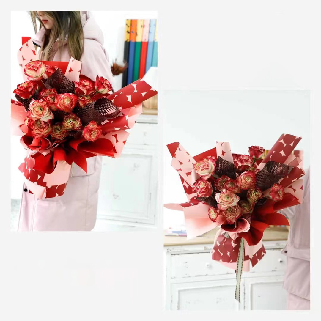 Papel de embrulho de flor de bolinhas bicolor