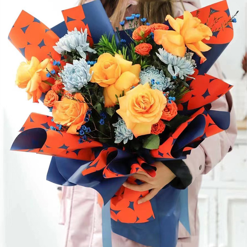 Papel de embrulho de flor de bolinhas bicolor