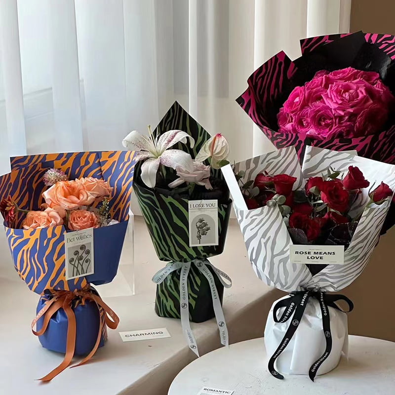 Papel de embrulho de flores de seis cores com estampa de zebra