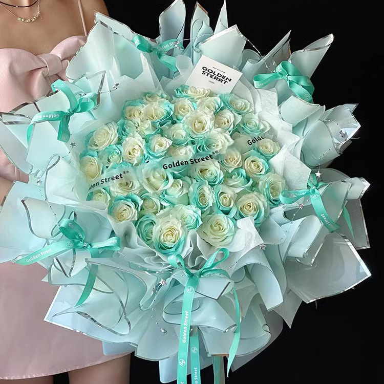 Papel de embrulho de flores com filme brilhante de água de íon prateado
